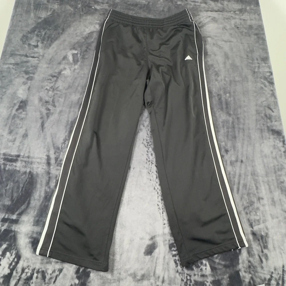 Adidas Track Pants Mens Medium‎ Black White Stripe Athletic Activewear 2505